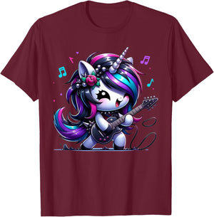 Unicorn Rock & Roll Guitar Rockin Music Guitarist Girl Women T-Shirt - T-Shirt | Maroon