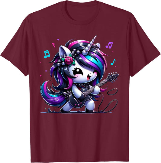 Unicorn Rock & Roll Guitar Rockin Music Guitarist Girl Women T-Shirt - T-Shirt | Maroon