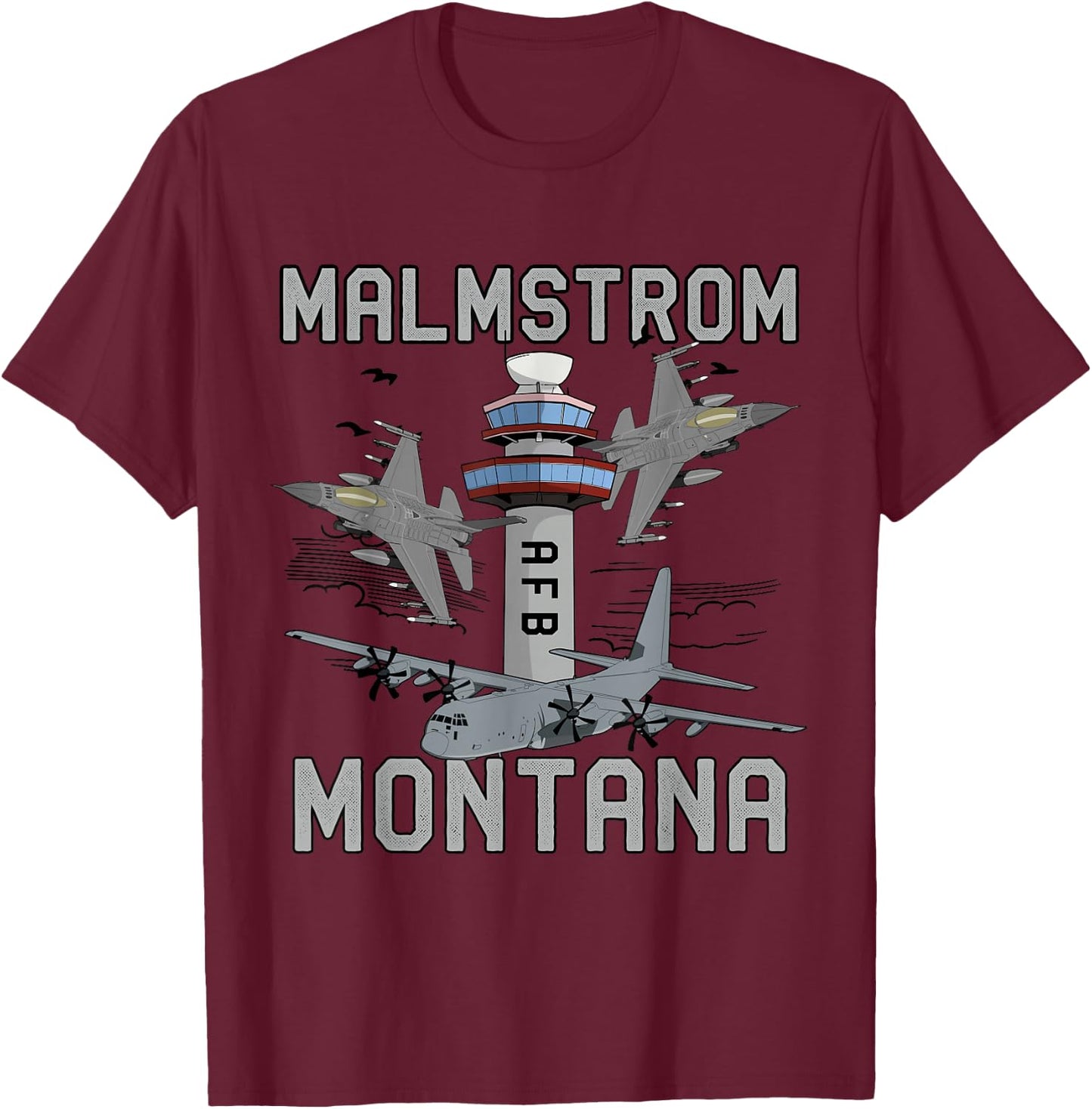 Malmstrom AFB Montana Air Force Base Fighter Jets Vintage T-Shirt - T-Shirt | Maroon