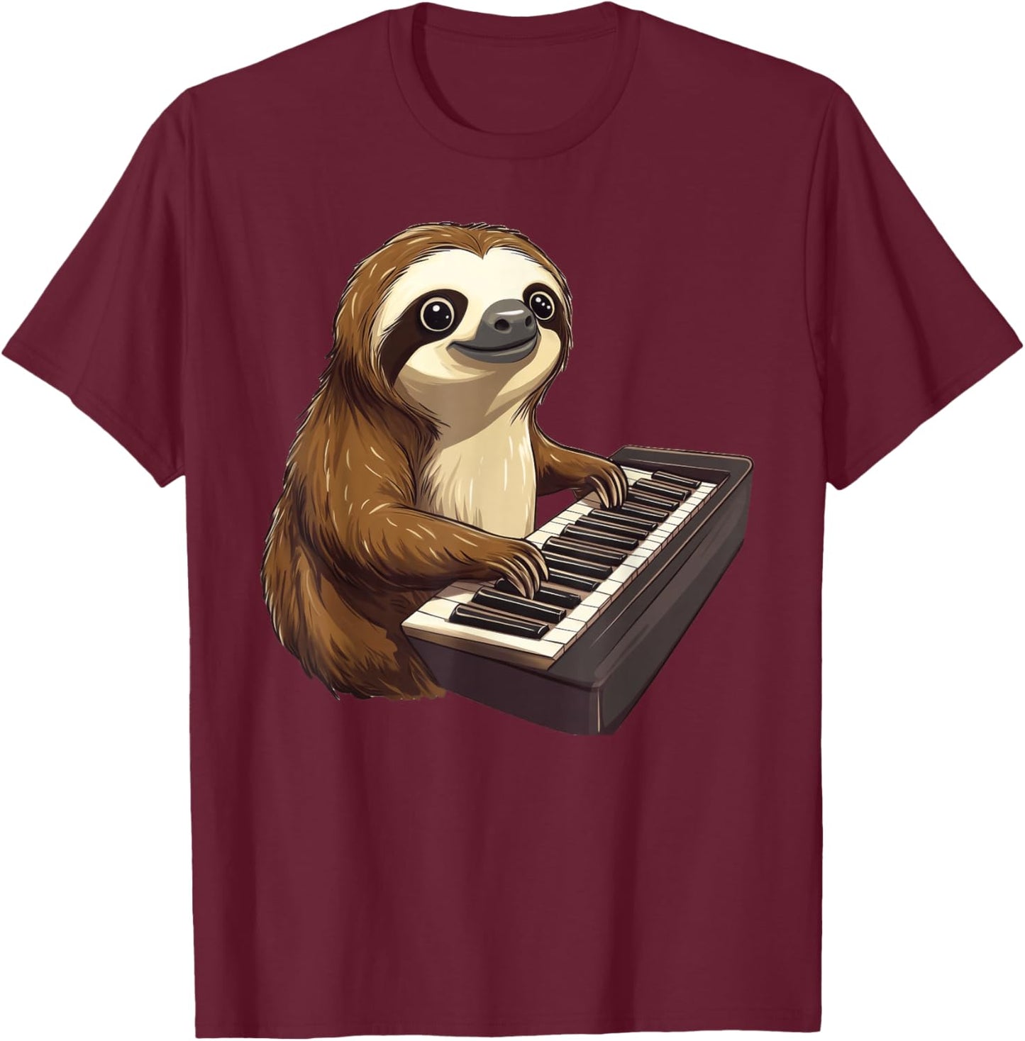 Cute Sloth Playing Piano Sloths Musician Music T-Shirt - T-Shirt | Maroon