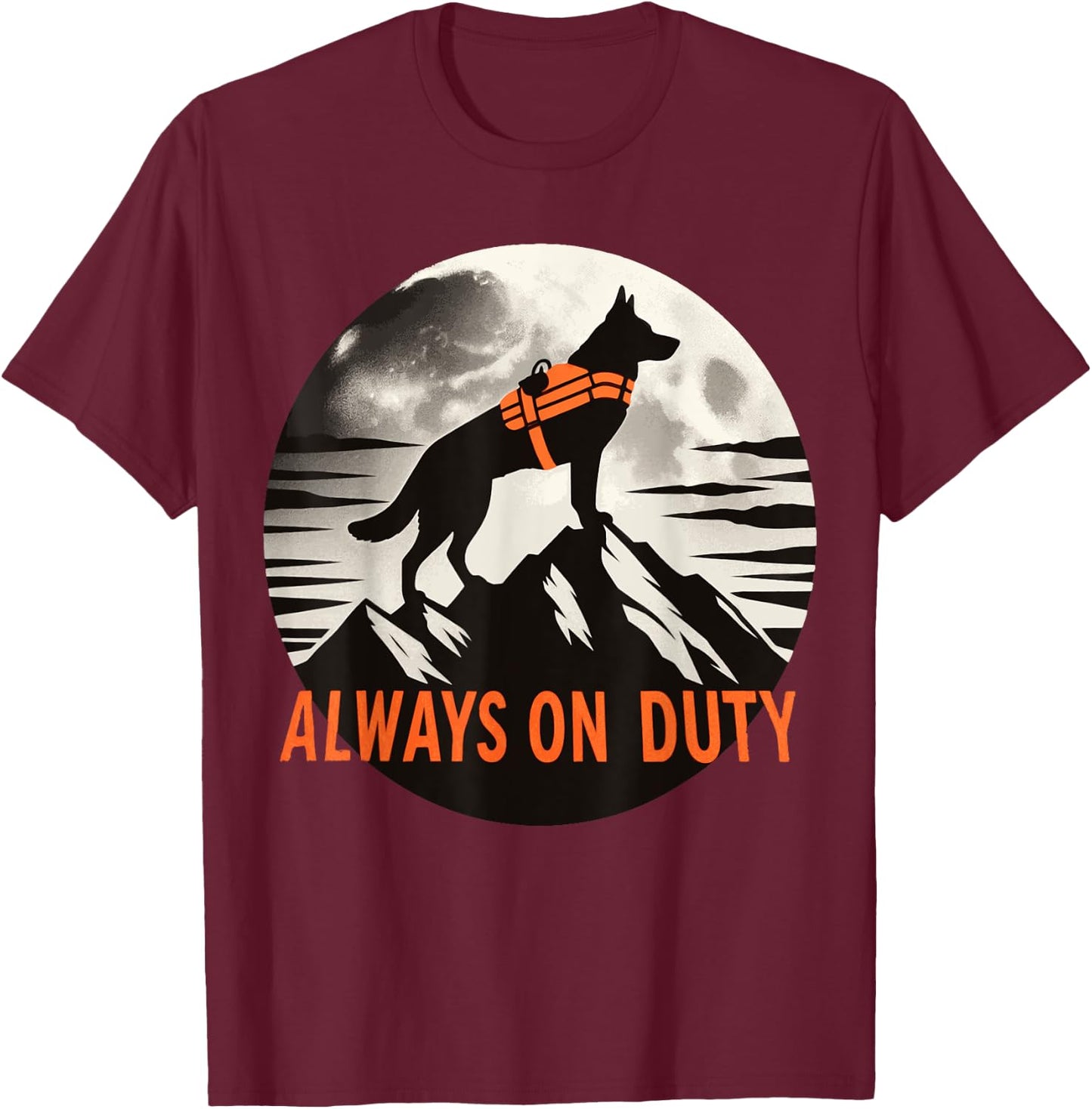 Search and Rescue Dog Silhouette Always on Duty Mountain Women Kids T-Shirt - T-Shirt | Maroon