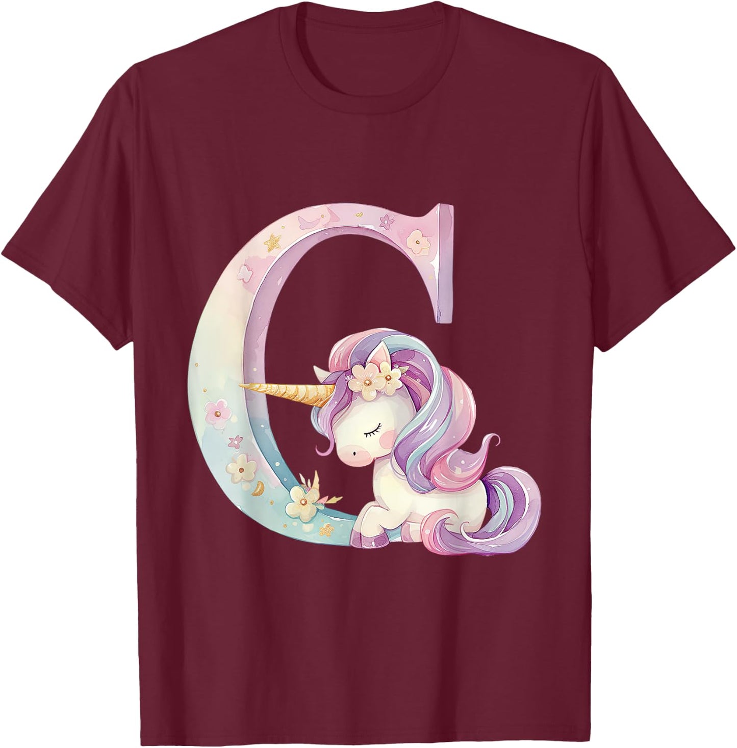 C Initial Letter Alphabet Unicorn Birthday Outfit Monogram C T-Shirt - T-Shirt | Maroon