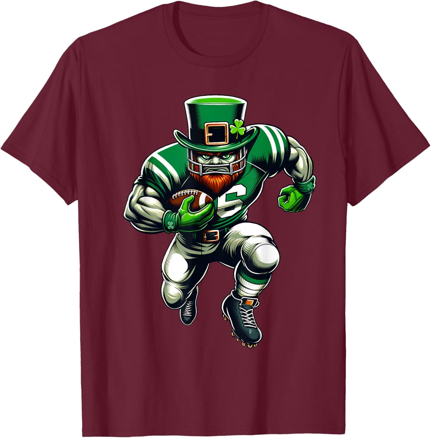 St Patrick's Day Leprechaun Football Player Irish T-Shirt - T-Shirt | Maroon