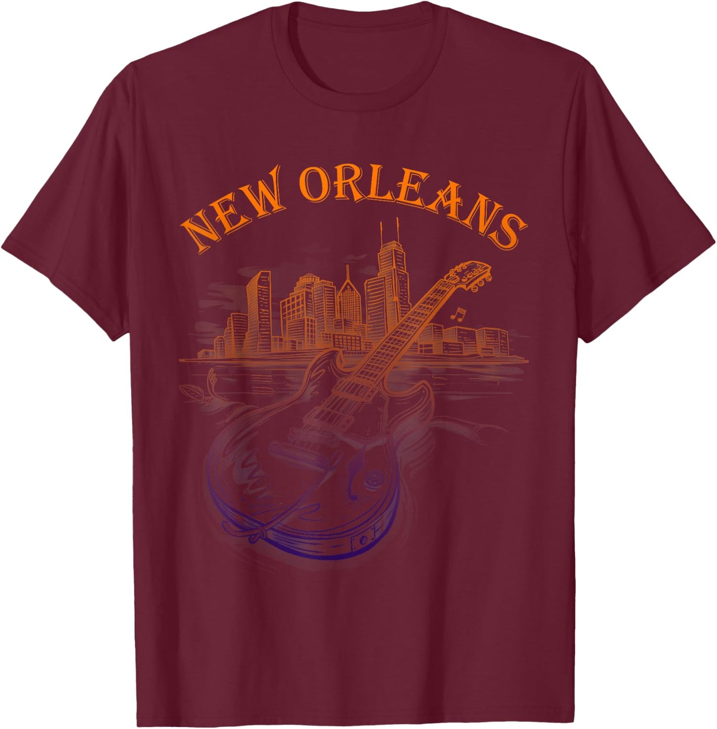 New Orleans Louisiana LA | Skyline | Guitar Musician T-Shirt - T-Shirt | Maroon