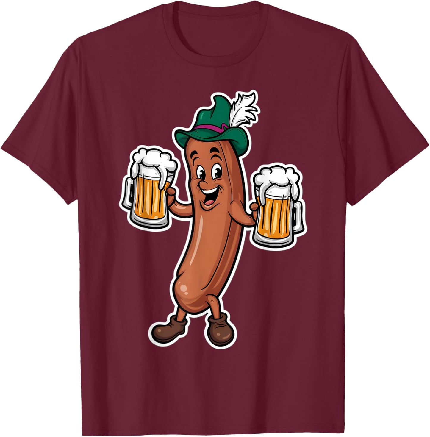 Oktoberfest Sausage Germany Lederhosen Bier Beer T-Shirt - T-Shirt | Maroon