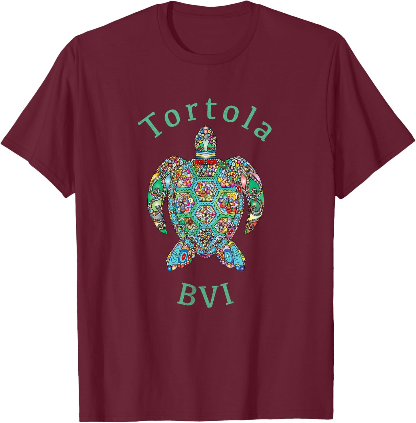 Tortola, British Virgin Islands Tribal Turtle Gift T-Shirt - T-Shirt | Maroon