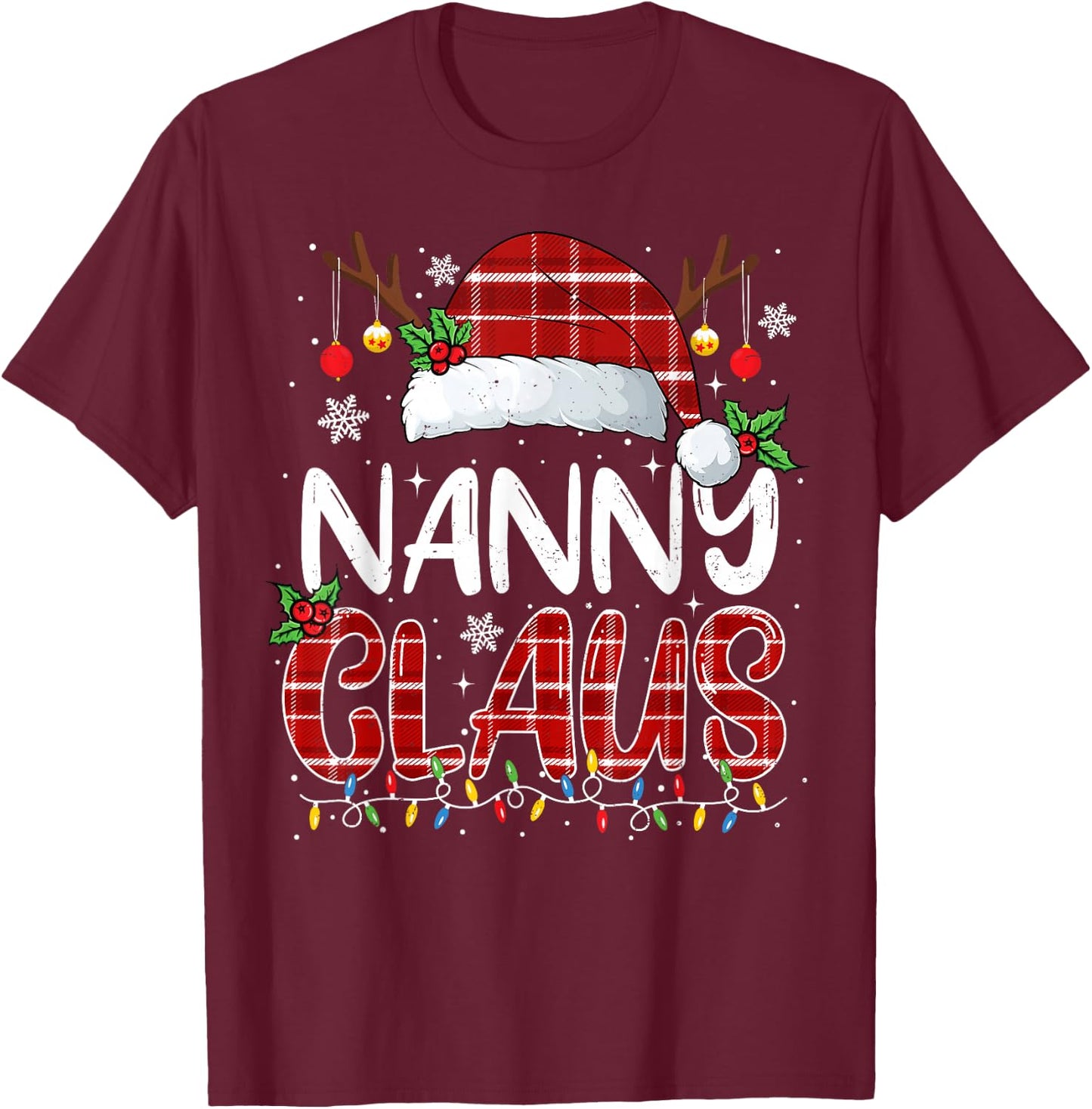 Nanny Claus Christmas Lights Pajama Family Matching T-Shirt - T-Shirt | Maroon