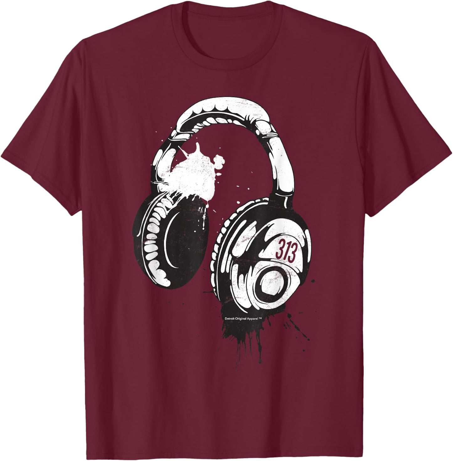 Detroit Techno Shirt 313 DJ Headphones Festival Club T-Shirt - T-Shirt | Maroon