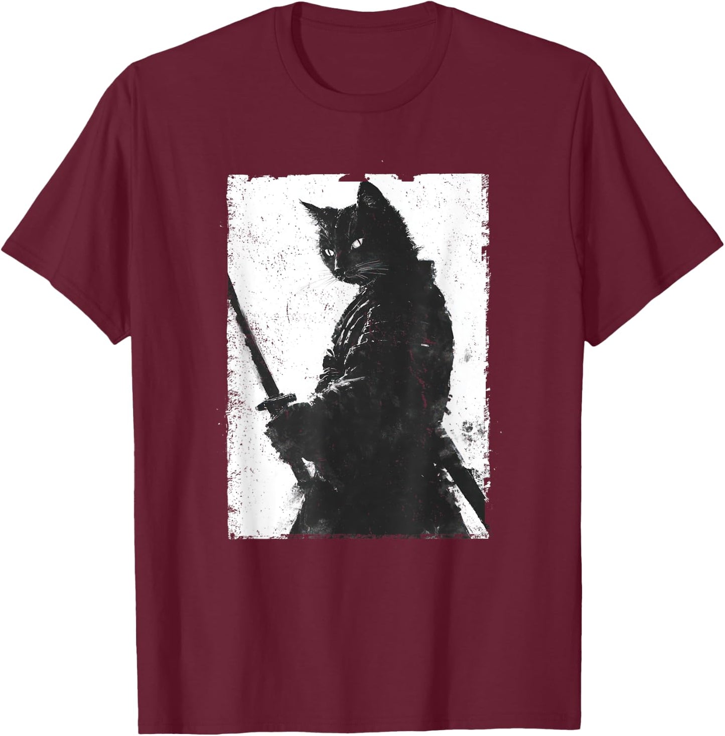 Vintage Samurai Cat Graphic Art Japanese Ukiyo-e Women Girls Kids T-Shirt - T-Shirt | Maroon