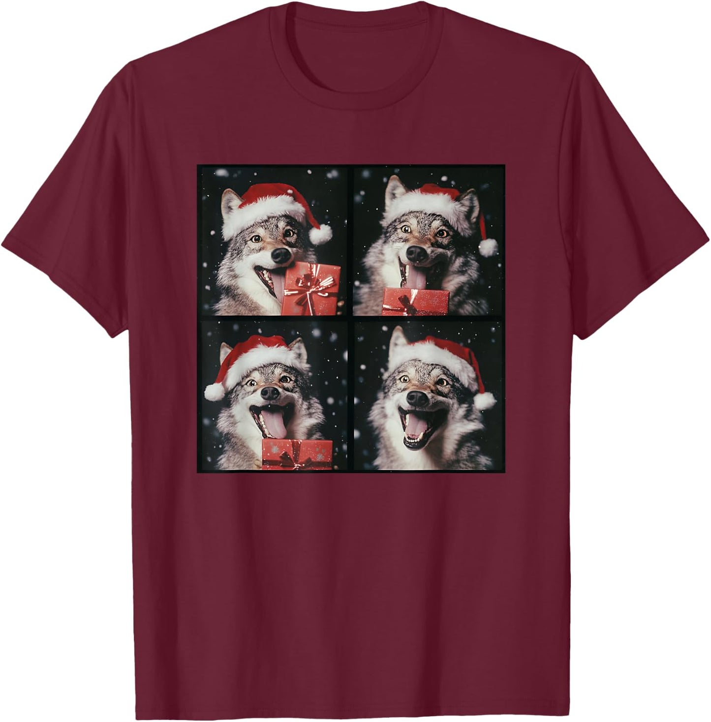 Funny Wolf Christmas T-Shirt - T-Shirt | Maroon
