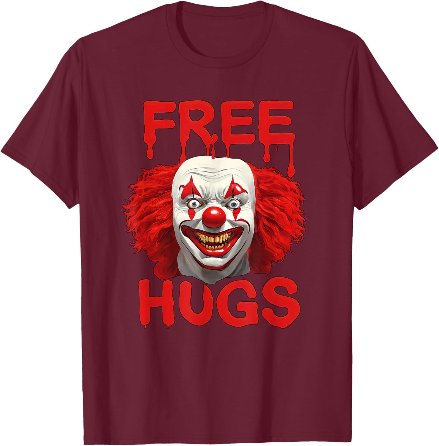Horror Scary Clown Free Hug Halloween Costume T-Shirt - T-Shirt | Maroon