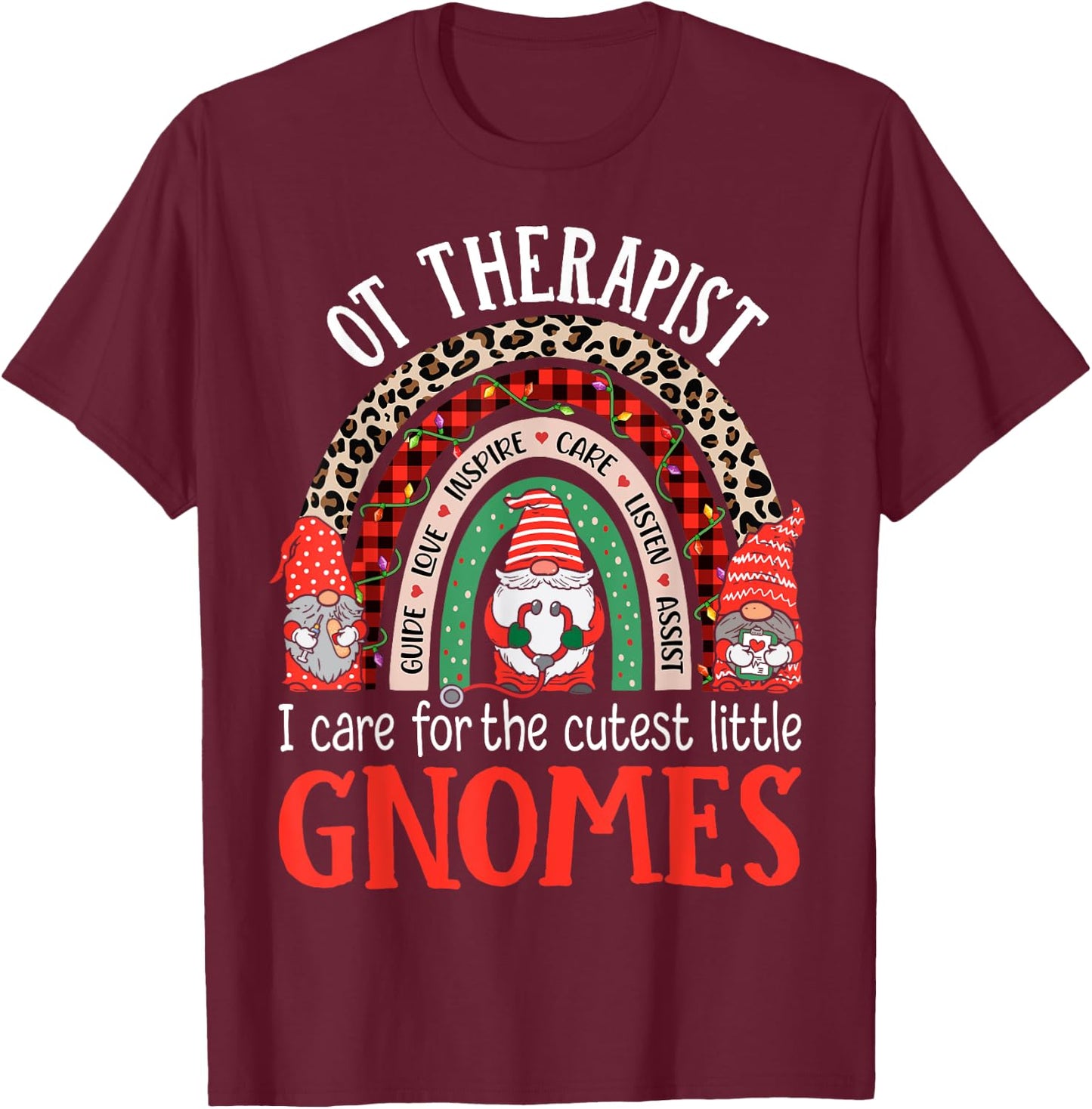 Occupational Therapy Gnomes Christmas OT Therapist T-Shirt - T-Shirt | Maroon