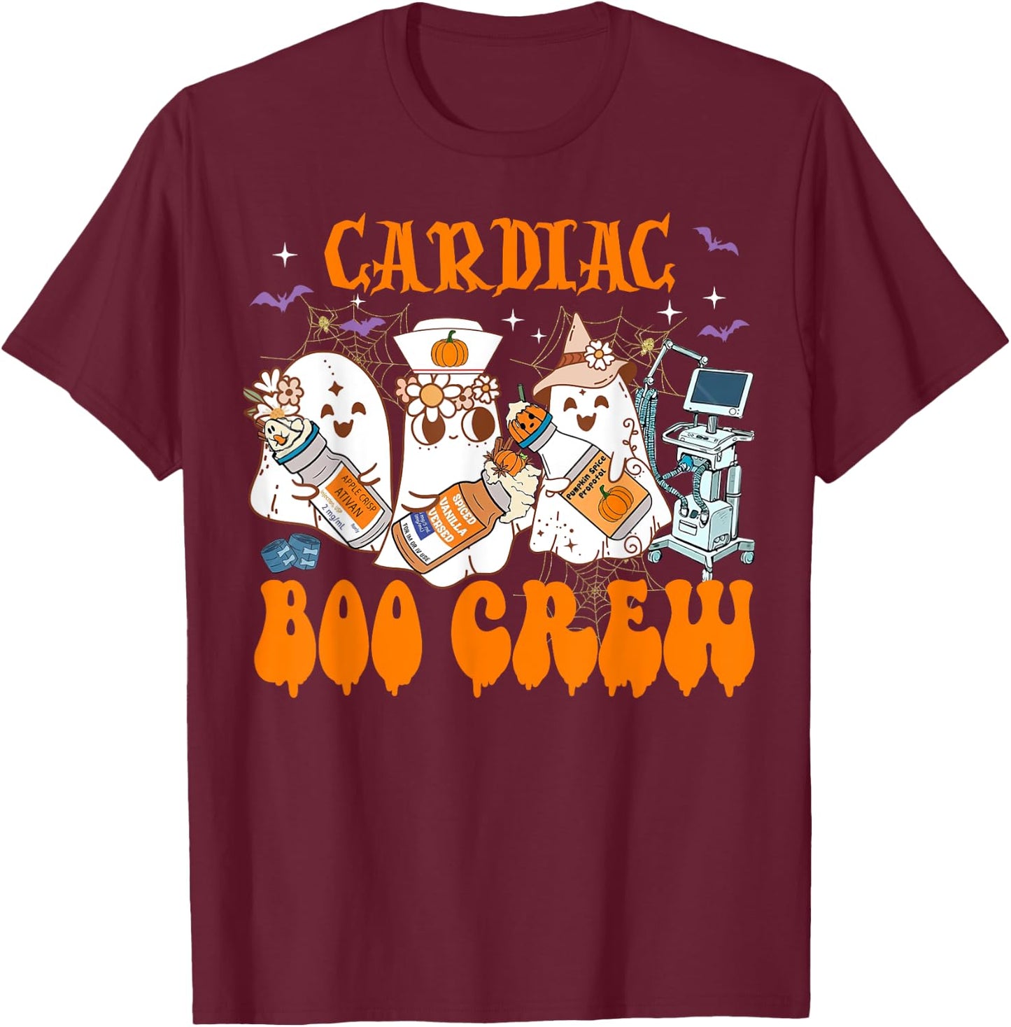 Cardiac Nurse Halloween Anesthetist Boo Crew Squad T-Shirt - T-Shirt | Maroon