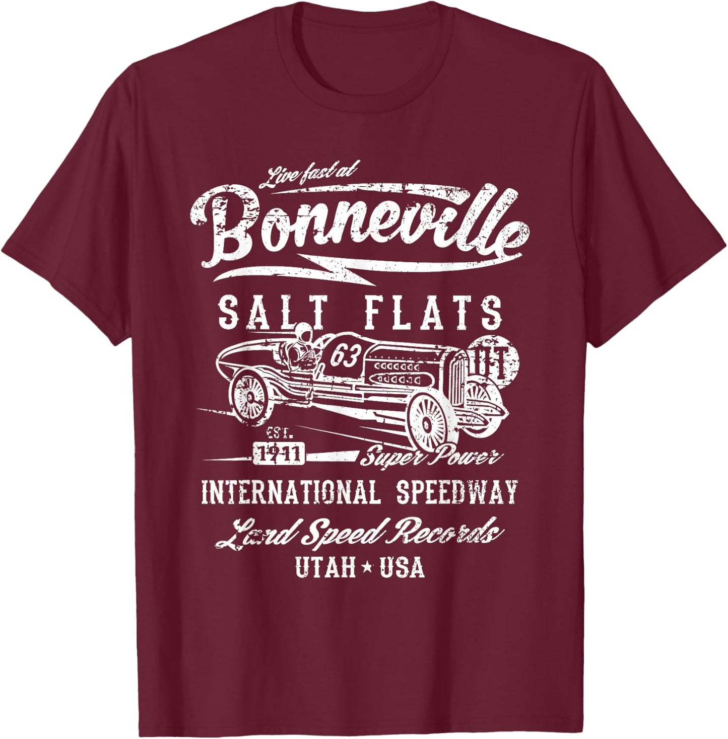 Bonneville Salt Flats Utah Speedway Distressed Design T-Shirt - T-Shirt | Maroon