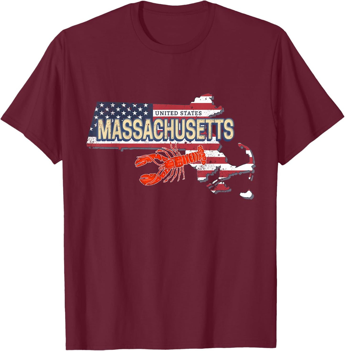 Massachusetts in United States with Map Vintage USA Souvenir T-Shirt - T-Shirt | Maroon