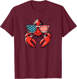 Lobster 4th of July US Flag Patriotic T-Shirt - T-Shirt | Maroon