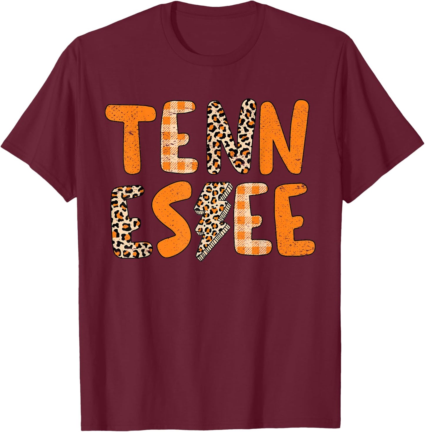 Tennessee State Flag Orange Plaid Leopard TN T-Shirt - T-Shirt | Maroon