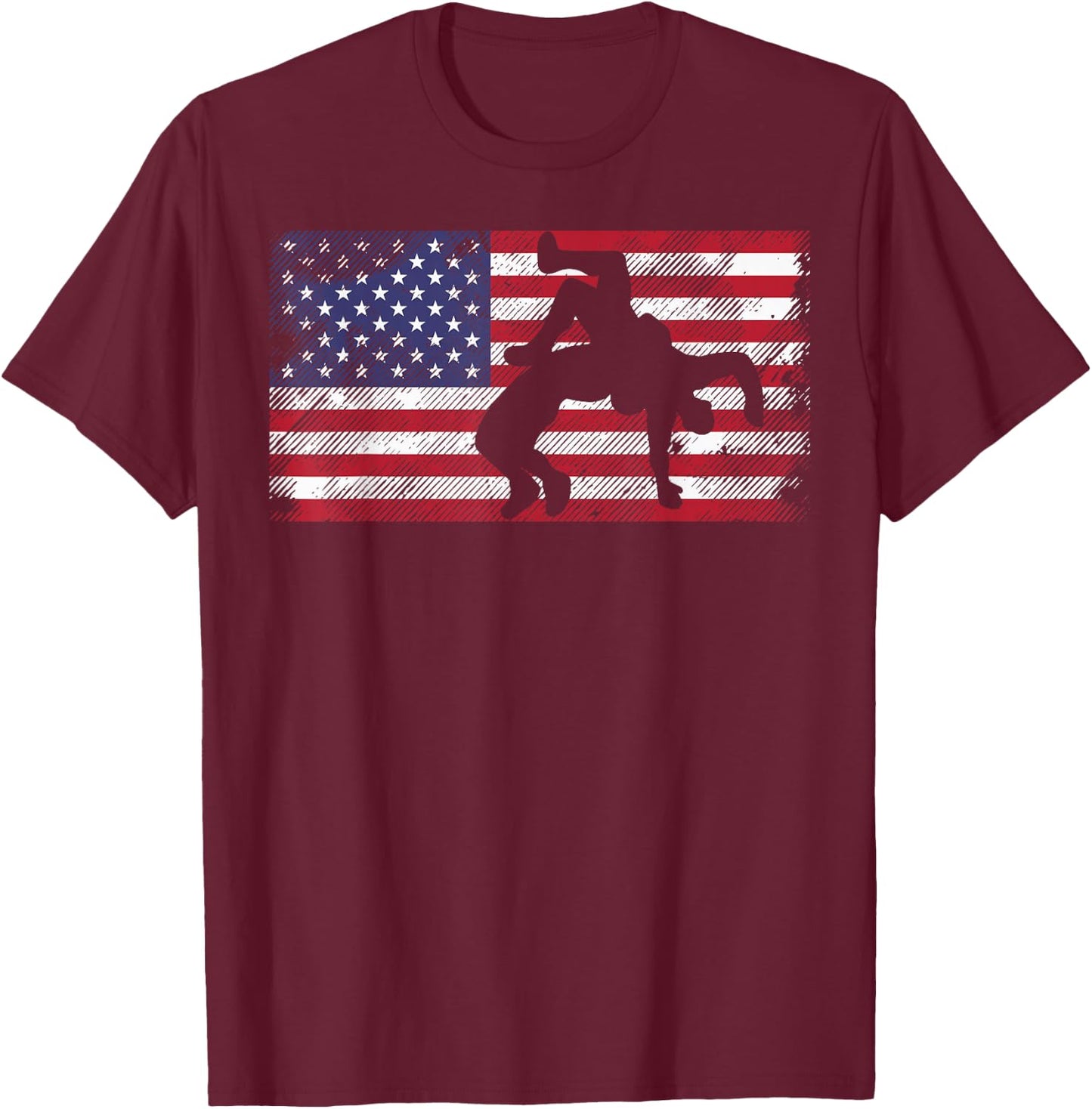 Distressed American Flag Wrestling Wrestler Women Men Kids T-Shirt - T-Shirt | Maroon