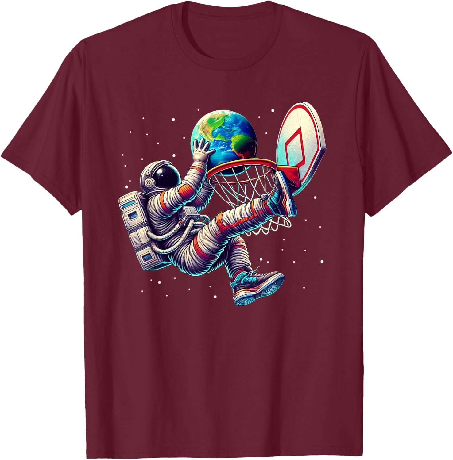 Astronaut Basketball Men Women Kids Outer Space T-Shirt - T-Shirt | Maroon