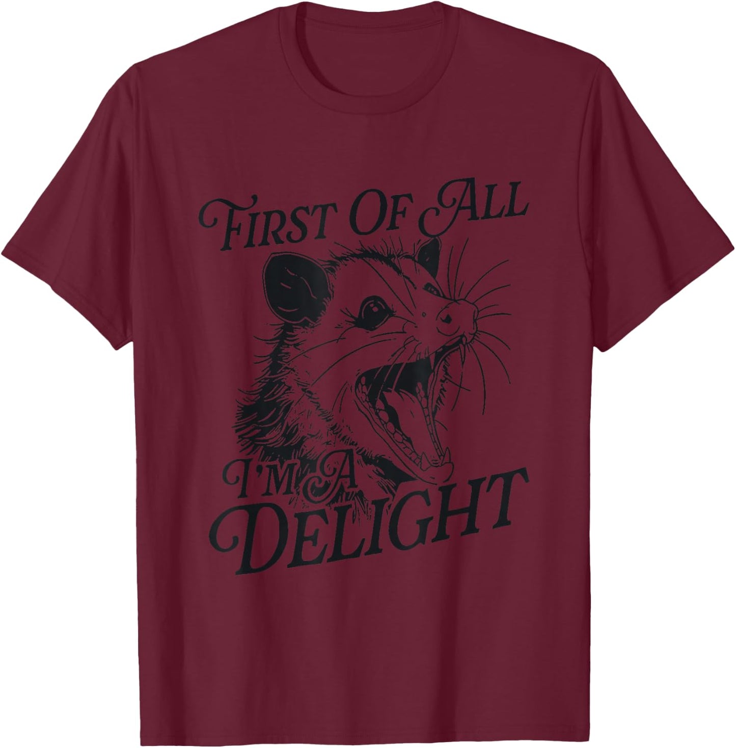 Sarcastic Pun Men Opossum Women First Of All Im A Delight T-Shirt - T-Shirt | Maroon