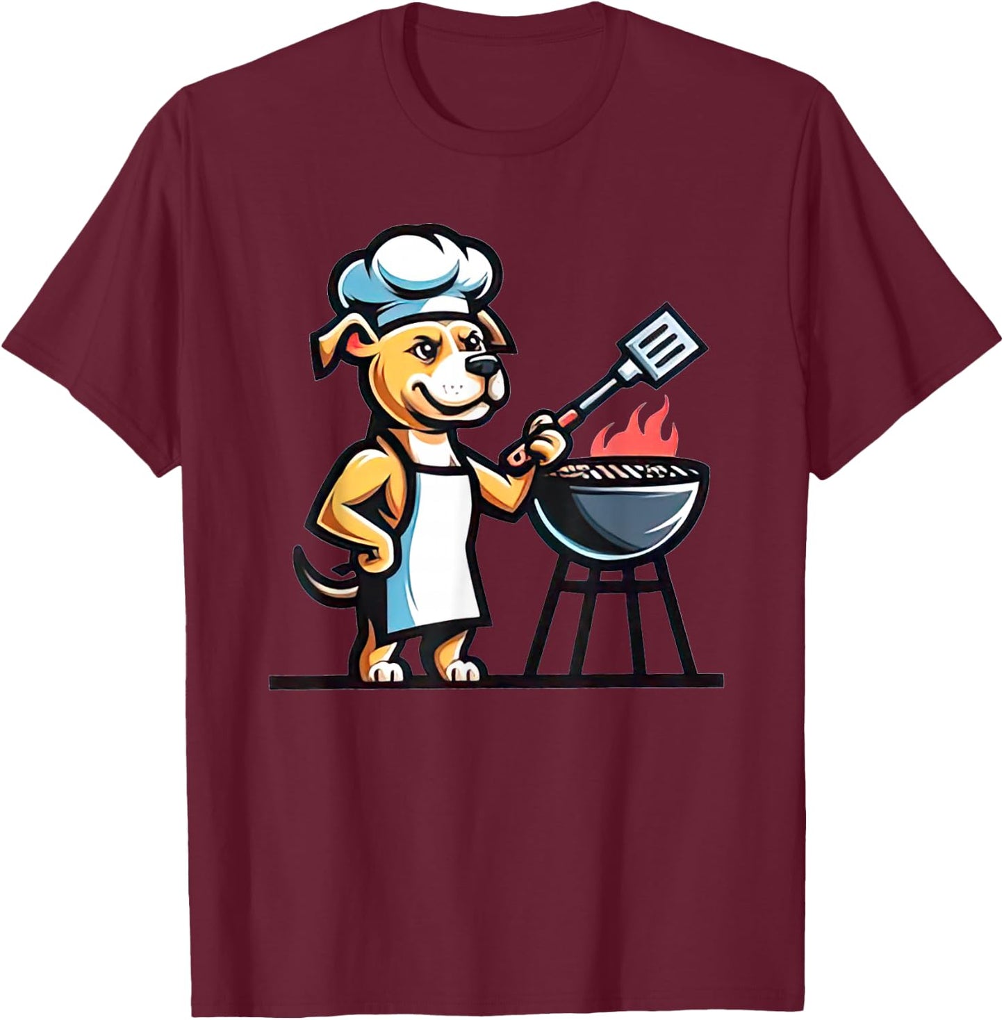 Pitbull Dog Doing Barbecue Dog Lover Funny Grill Master T-Shirt - T-Shirt | Maroon