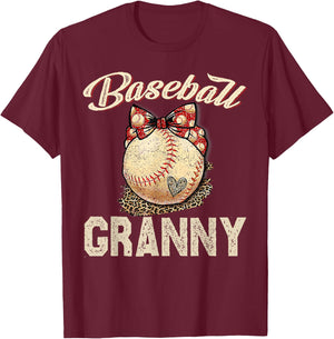 Softball Baseball Granny Shirt Leopard Mother's Day Gifts T-Shirt - T-Shirt | Maroon