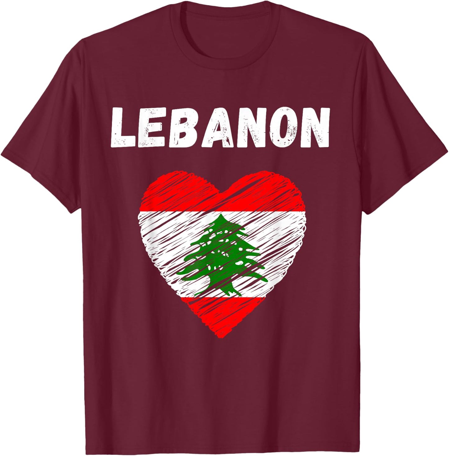Lebanon Flag Holiday Lebanon Heart Lebanese Flag T-Shirt - T-Shirt | Maroon