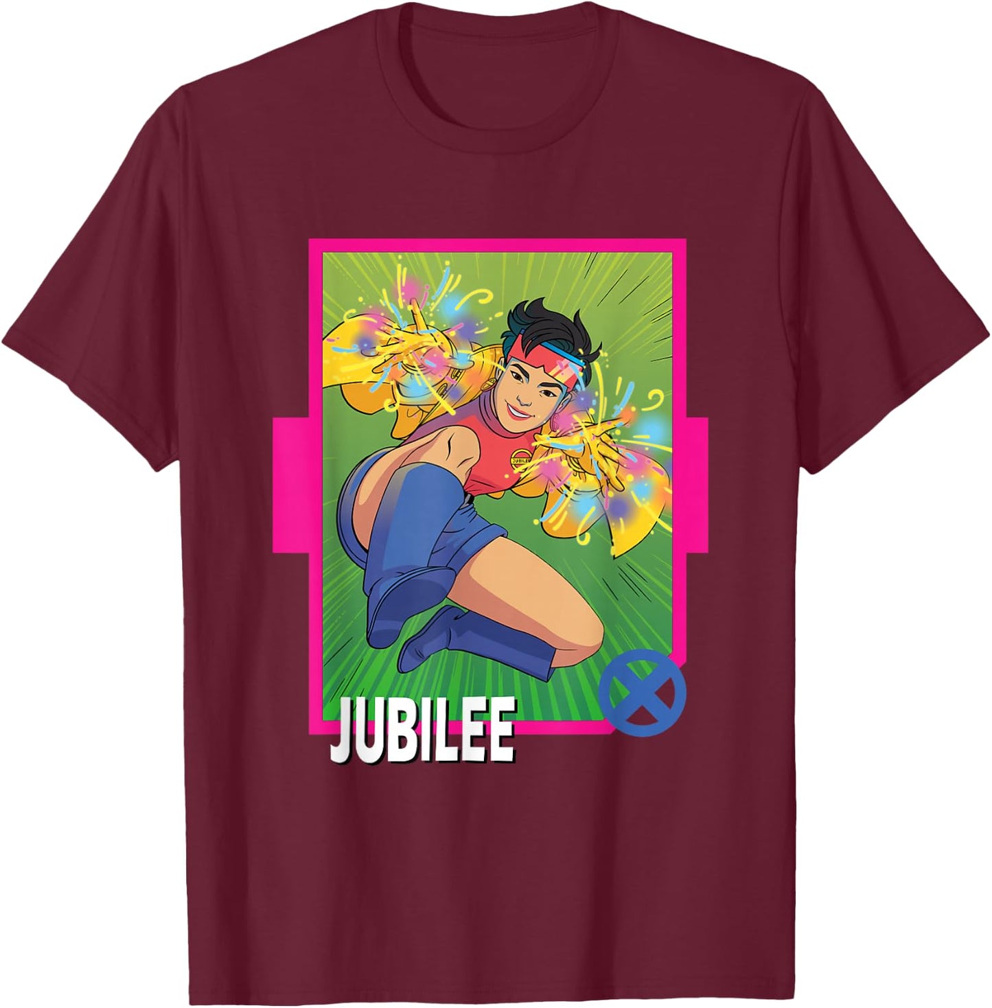 Marvel X-Men '97 Classic Jubilee Vintage Super Hero Card T-Shirt - T-Shirt | Maroon