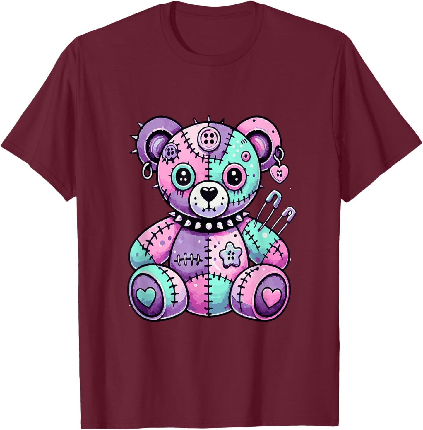 Cute Pastel Goth Aesthetic Kawaii Creepy Teddy Bear T-Shirt - T-Shirt | Maroon