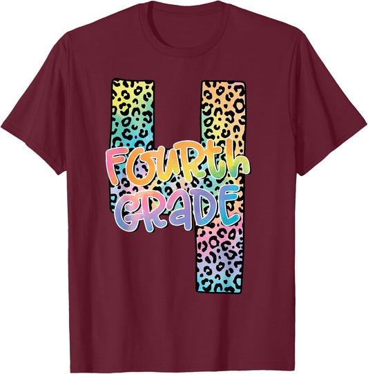 Fourth Grade Leopard Tie Dye Back To School 4th Grade Team T-Shirt - T-Shirt | Maroon