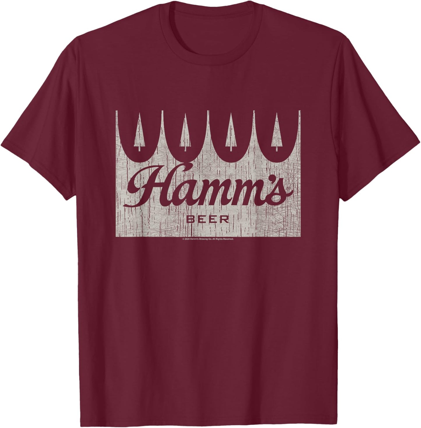 Hamm's Distressed Wooden Sign Beer Badge T-Shirt - T-Shirt | Maroon
