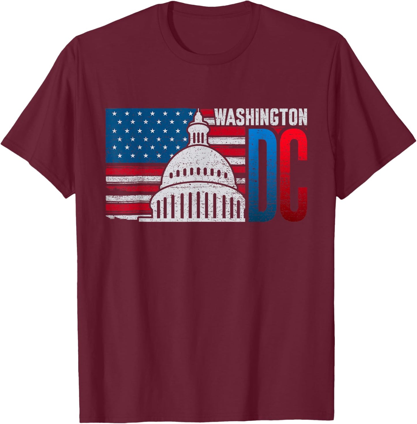 Washington DC Capitol Hill American Flag USA Pride Souvenir T-Shirt - T-Shirt | Maroon