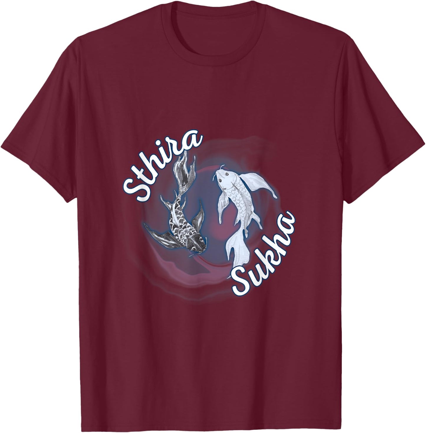Sthira And Sukha Yoga Asana Steadiness Ease Yin Yang T-Shirt - T-Shirt | Maroon