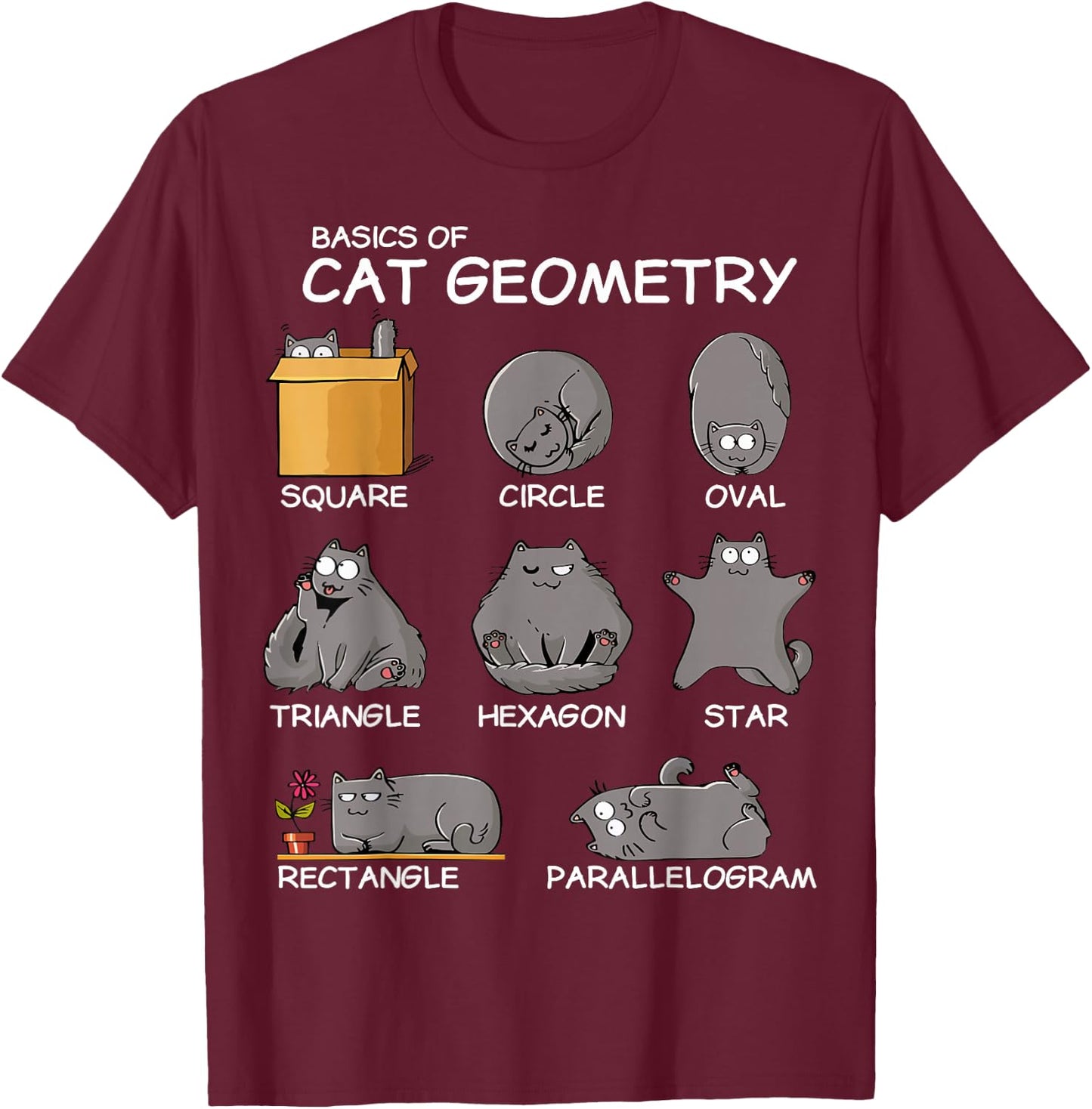 Cat Geometry Math Funny Cat Gifts For Cat Dad, Cat Mom, Kids , Small, Black T-Shirt - T-Shirt | Maroon