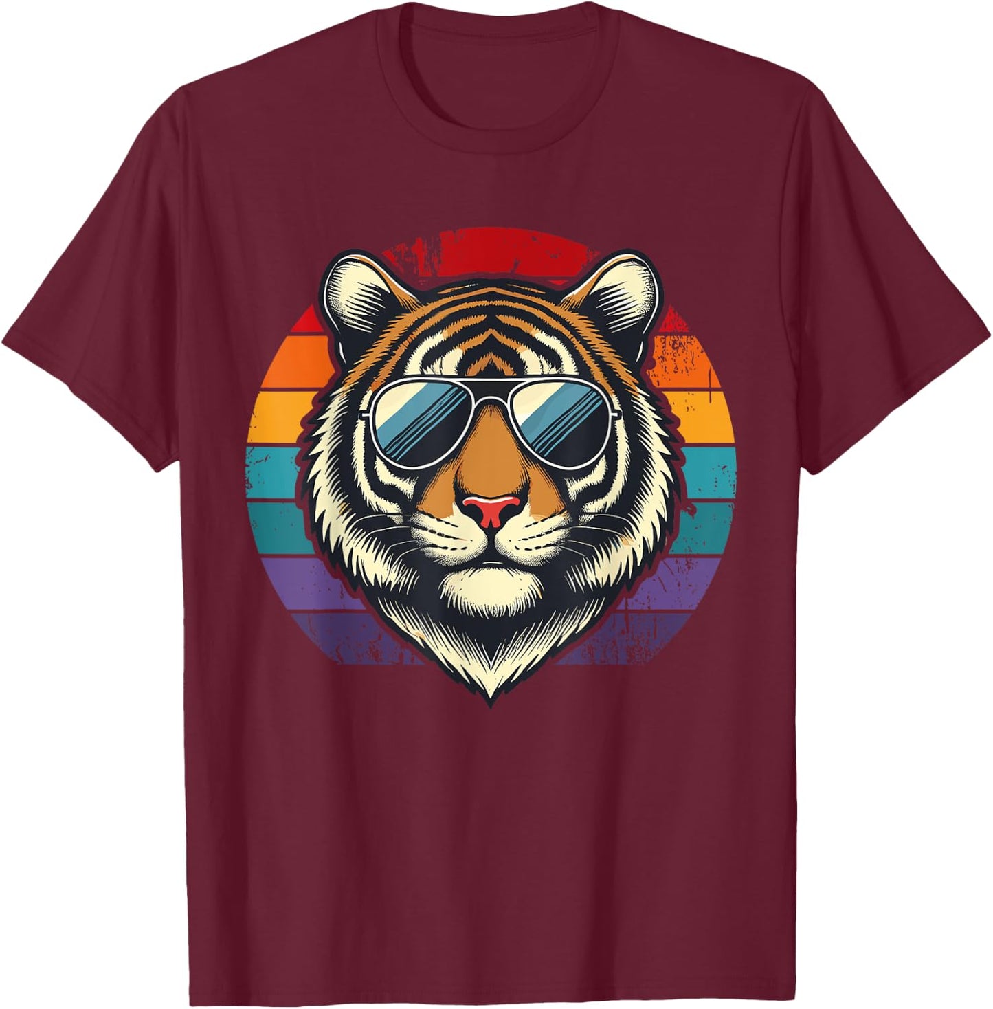 Retro Tiger in Sunglasses Men Women Kids Novelty Funny Tiger T-Shirt - T-Shirt | Maroon