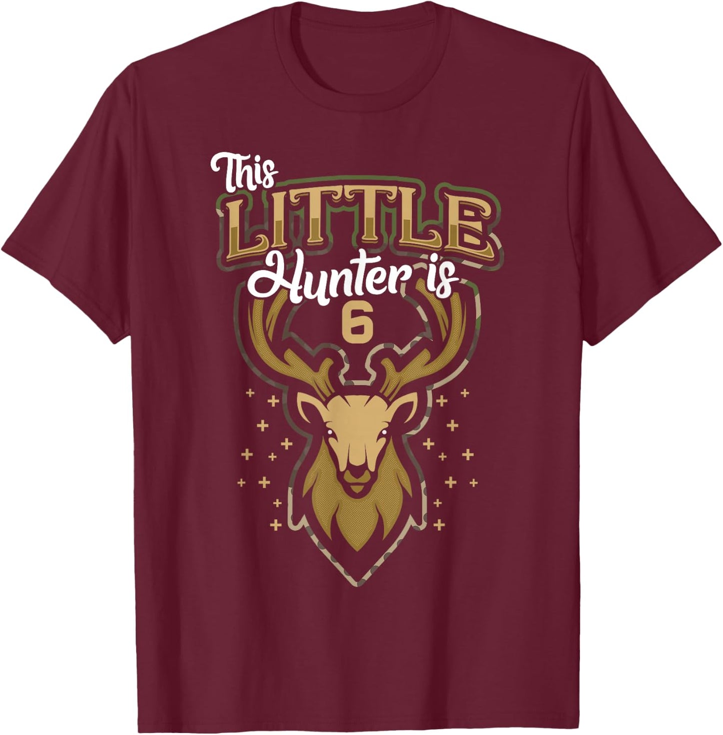 6th Birthday Shirt Hunting Boy Deer Hunter Gift 6 Years Old T-Shirt - T-Shirt | Maroon