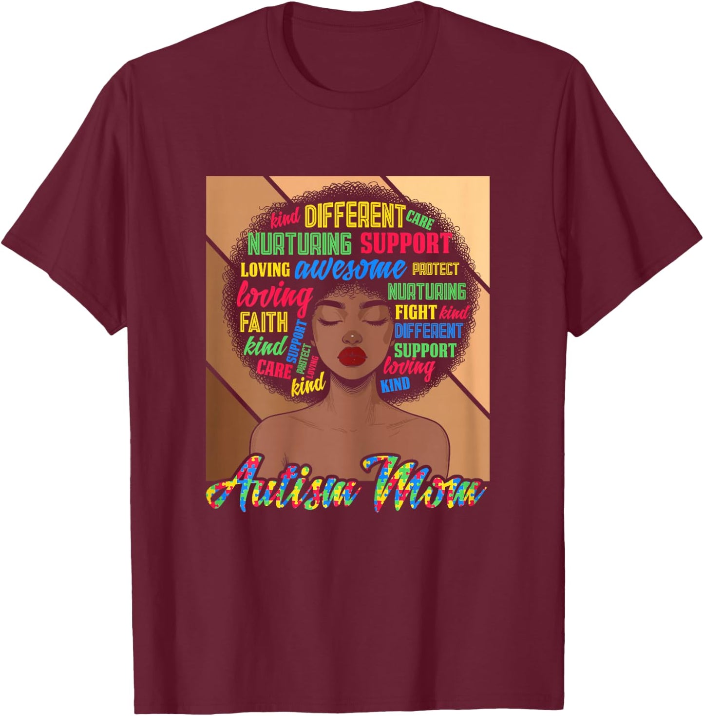 Autism Mom black women autism awareness for mom Melanin T-Shirt - T-Shirt | Maroon