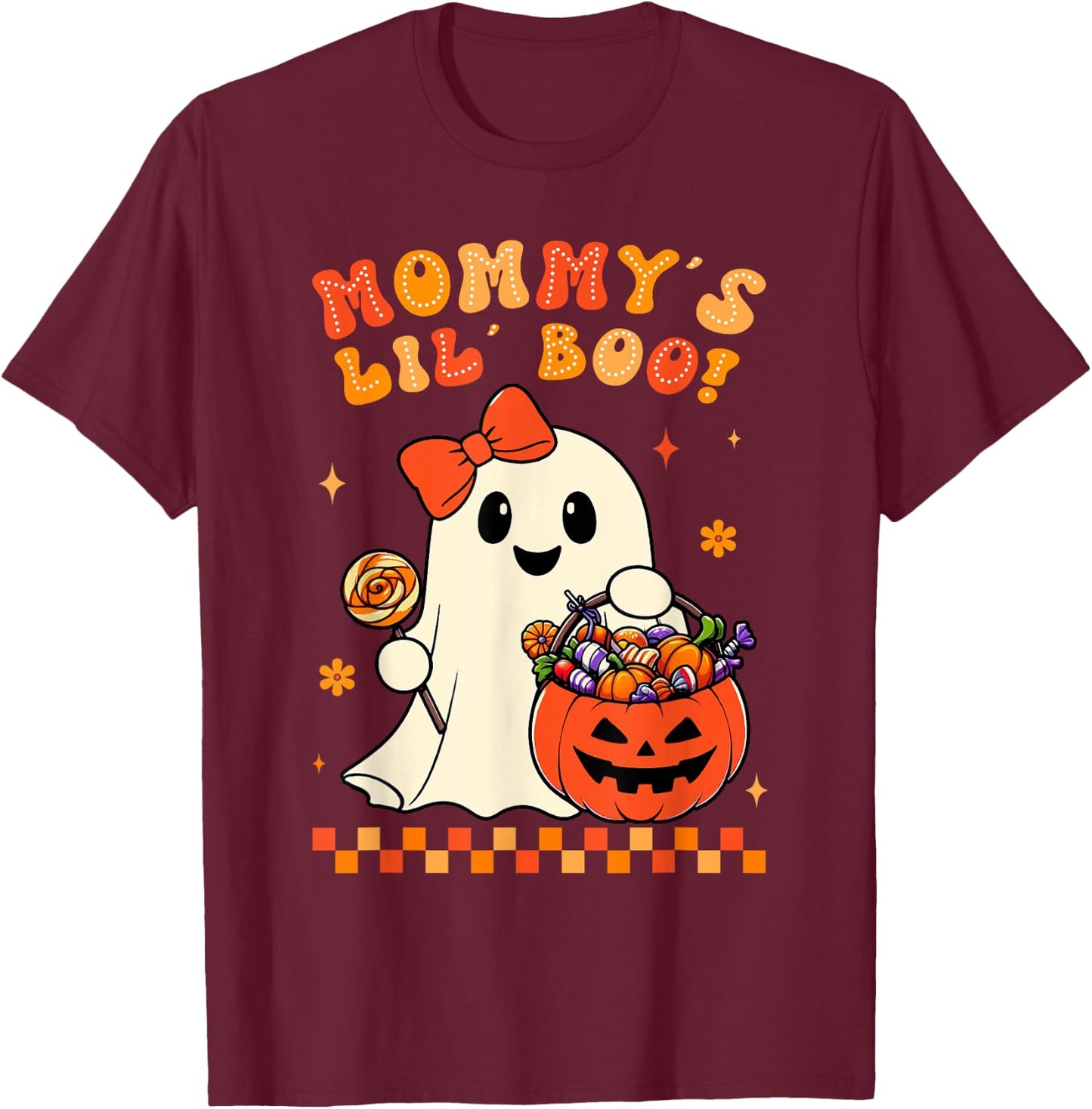 Groovy Halloween Ghost Mommys Lil Boo Girls Kids Toddler T-Shirt - T-Shirt | Maroon
