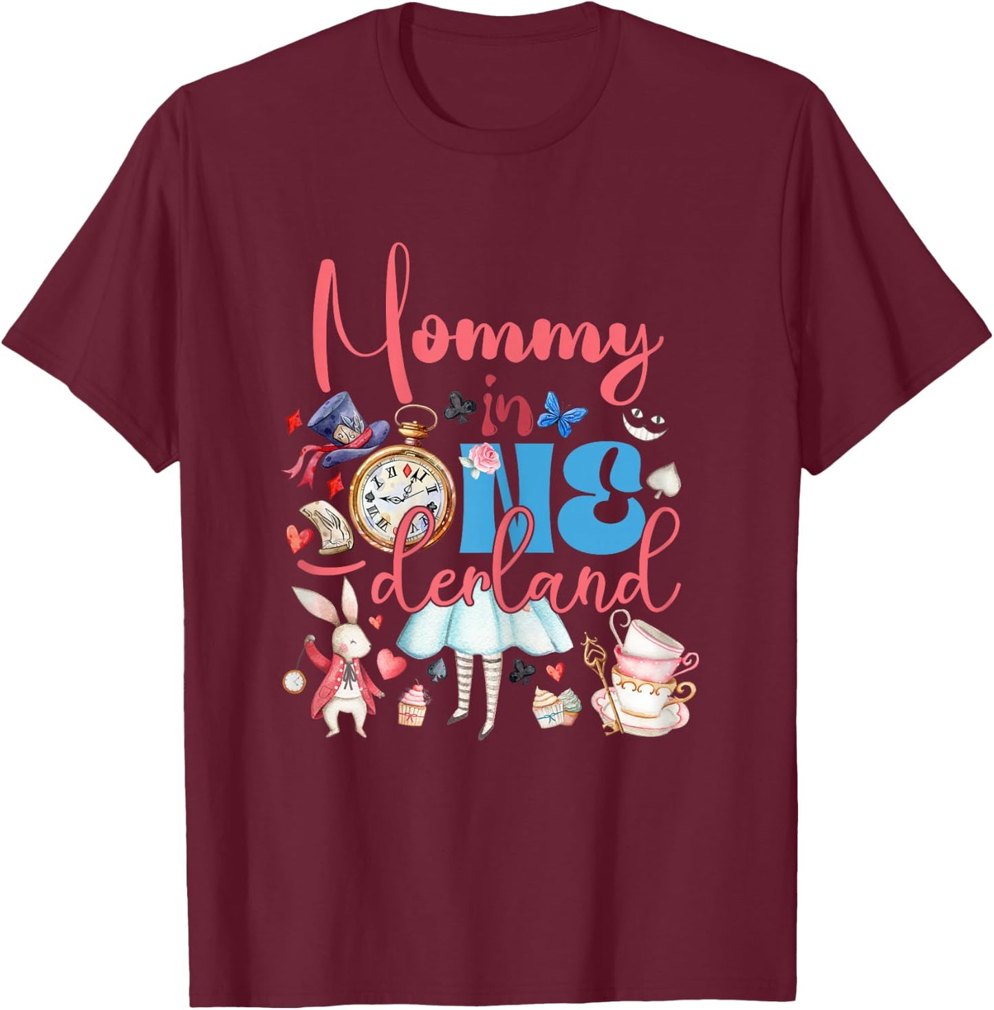 Alice Mommy in ONEderland Birthday Family T-Shirt - T-Shirt | Maroon
