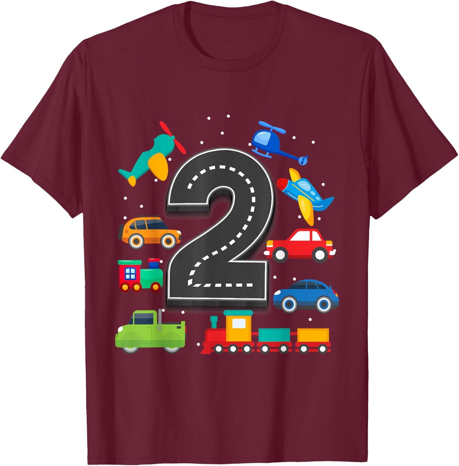 2 Year Old Transportation Birthday Boy 2nd Toddler Truck Car T-Shirt - T-Shirt | Maroon