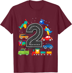 2 Year Old Transportation Birthday Boy 2nd Toddler Truck Car T-Shirt - T-Shirt | Maroon