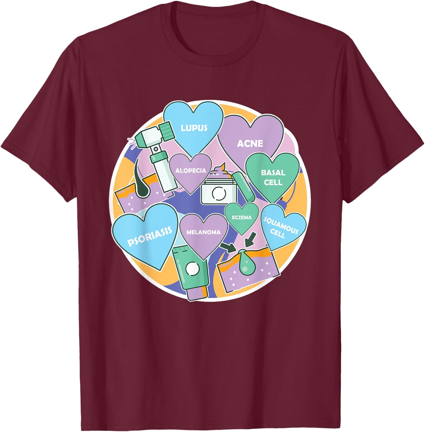 Dermatologist Team Love Dermatology Profession Skin Doctor T-Shirt - T-Shirt | Maroon