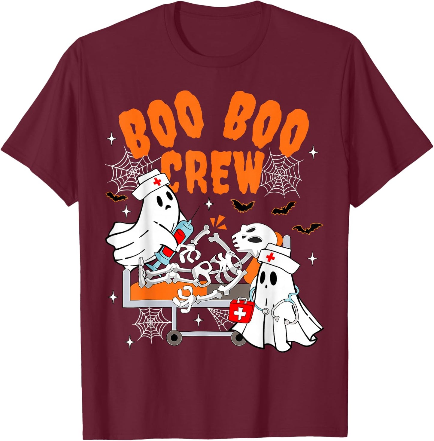 Boo Boo Crew Halloween Ghost Nurse Pediatric Nurse OR Nurse T-Shirt - T-Shirt | Maroon