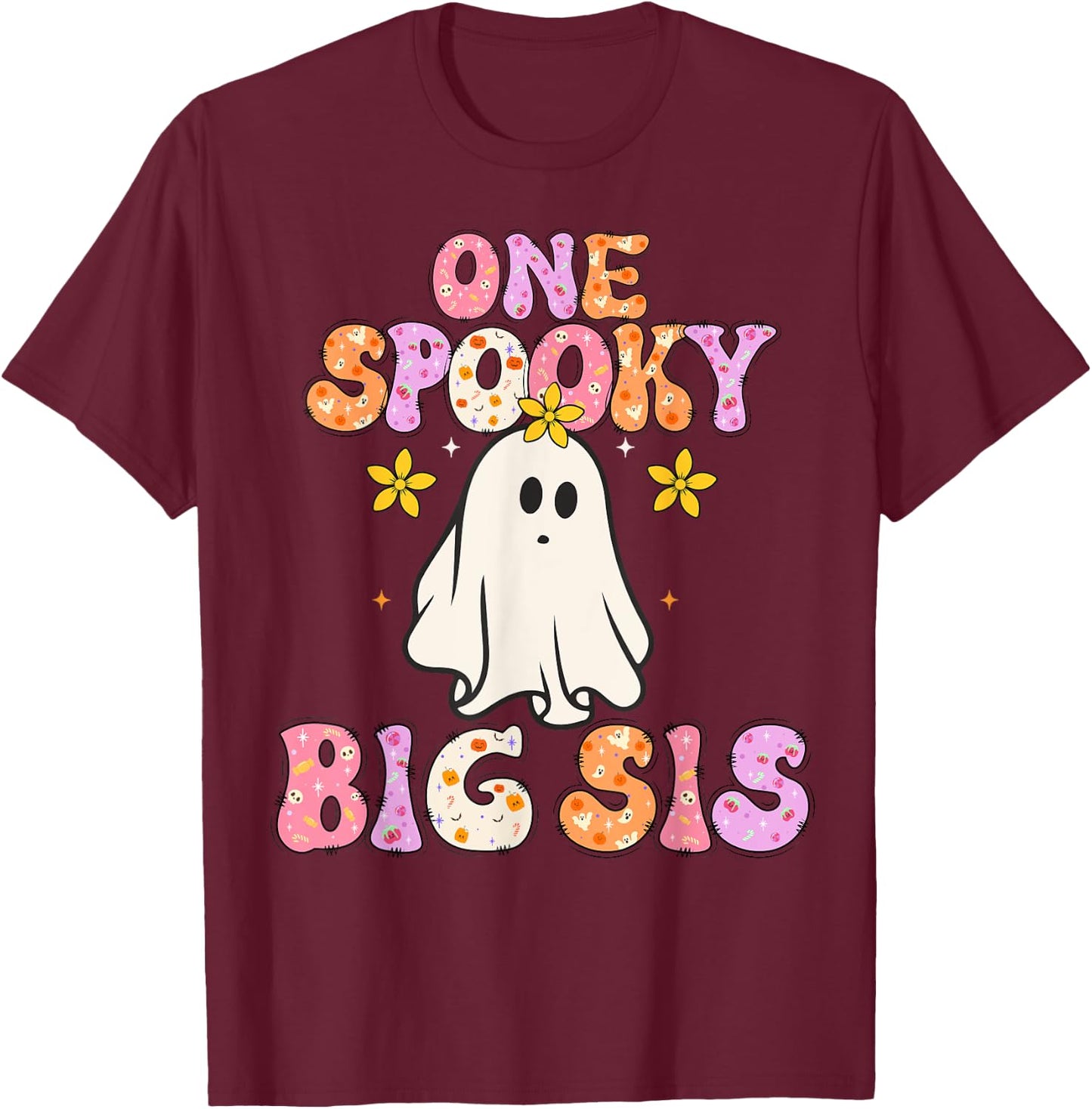 Big Sister Halloween One Spooky Big sister Announcement T-Shirt - T-Shirt | Maroon