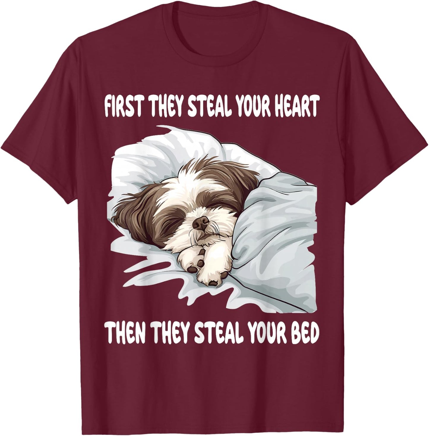 Shih Tzu Sleeping Pajamas Nightgown T-Shirt - T-Shirt | Maroon