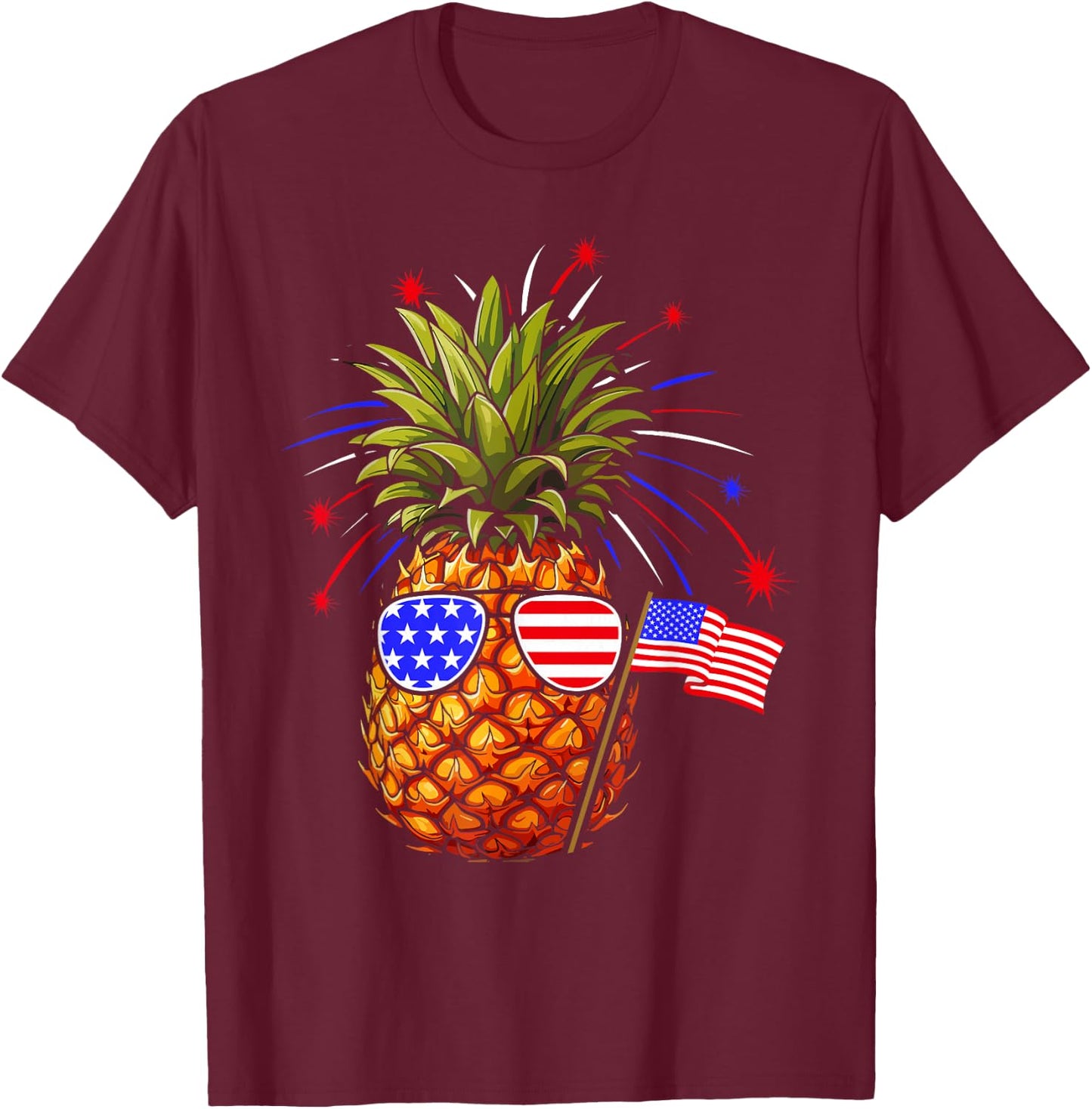 Pineapple 4th of July USA Pineapple American Flag Kids Men T-Shirt - T-Shirt | Maroon