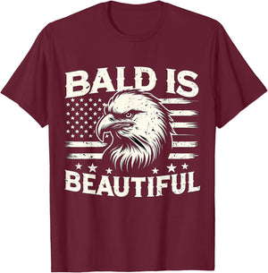 Bald is Beautiful American Bald Eagle USA Flag T-Shirt - T-Shirt | Maroon