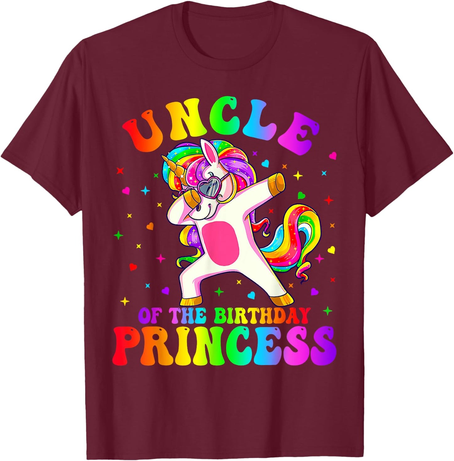 Uncle of the Birthday Princess Girl Dabbing Unicorn Funny T-Shirt - T-Shirt | Maroon