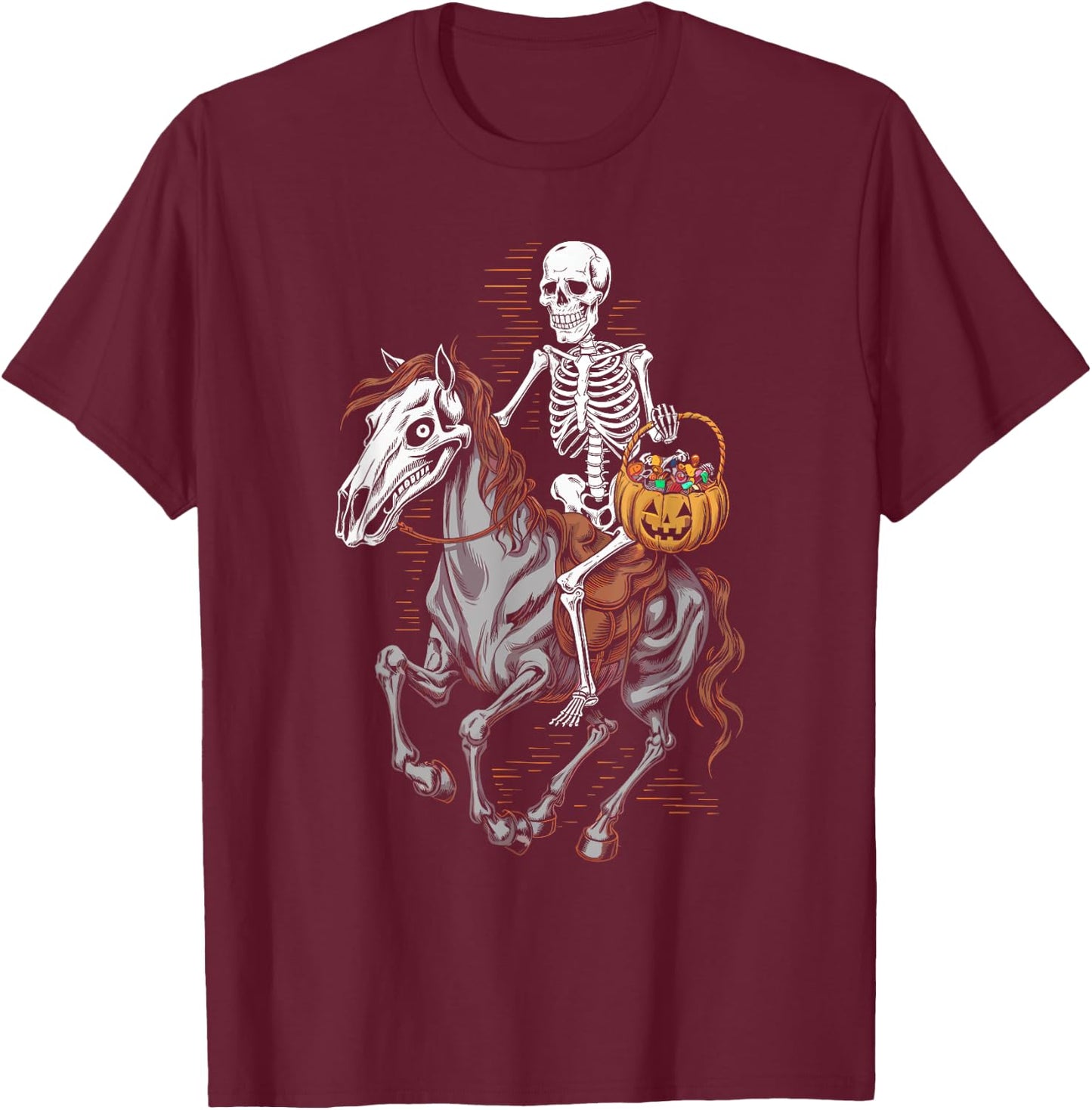 Skeleton Riding Mummy Horse Halloween Candy Fun T-Shirt - T-Shirt | Maroon
