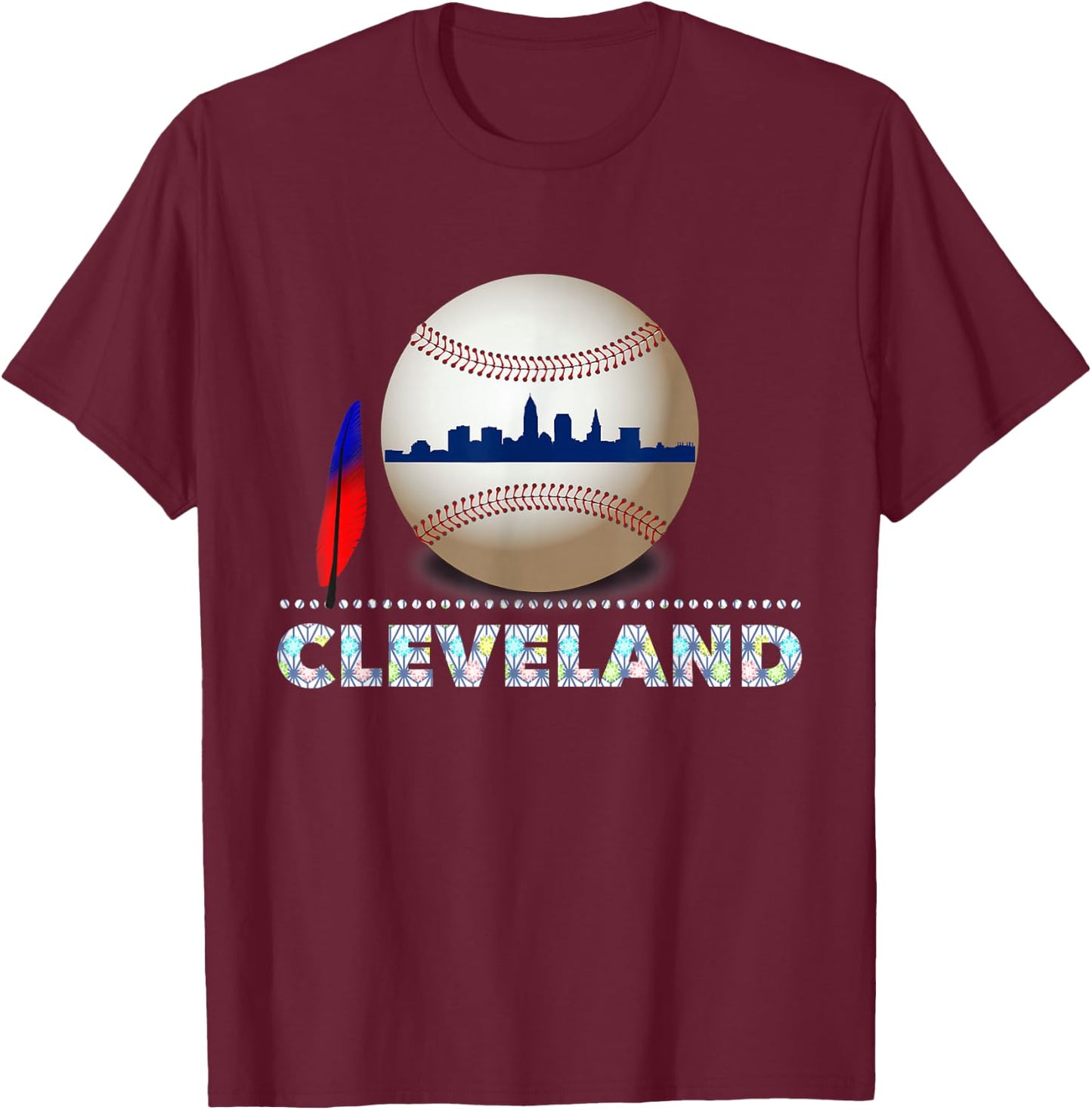 Cleveland Hometown Indian Tribe Ball with Skyline T-Shirt - T-Shirt | Maroon